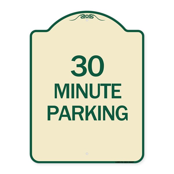 Designer Series 30 Minute Parking, Tan & Green Heavy-Gauge Aluminum Sign, 24" x 18", TG-1824-24427